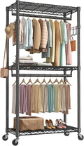 OLIXIS Rolling Clothes Rack, Heavy Duty Garment Rack, 35 IN, Metal Black | Adjustable Closet Organizer for Hanging Clothes, Portable Closet with 2 Side Hooks