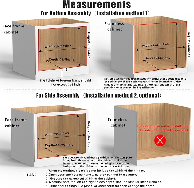 Mulush 13”W x 21”D x 3”H Soft Close Slide Out Wood Drawer Organizer for Kitchen, (Cabinet Opening Width>14.5 inches for Bottom Assembly, Width= 14 inches for Side Assembly)