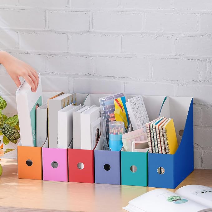 Colarr 24 Pcs Cardboard Magazine Holders 12 Colors Magazine Storage Box with Label Stickers Magazine File Holder Folder Book Holder for Desk Desktop Document Holder for School (Bright Color)