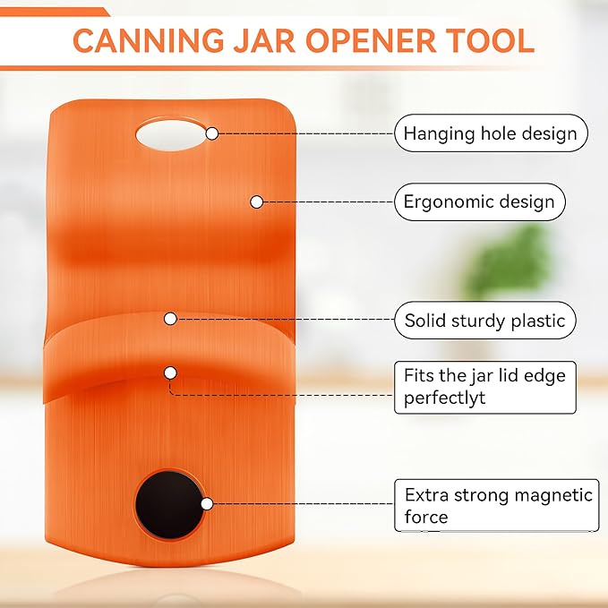 2 Pack Canning Jar Opener with Magnets, Mason Jar Opener For Canning Lids, Regular and Wide Mouth Lids, Powerful Magnet for Easy Refrigerator Storage, Releases Vacuum Seal– Patent Pending(Orange)