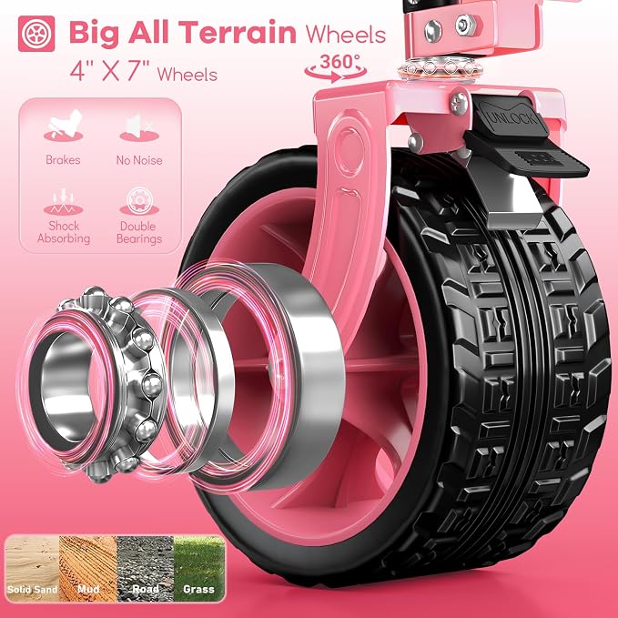 Originsure 48" L Collapsible Wagon Cart Foldable, 560lbs Weight Capacity 300L Heavy Duty Folding Beach Wagons with Big All-Terrain Wheels, Utility Carts for Groceries, Camping, Sports - Pink