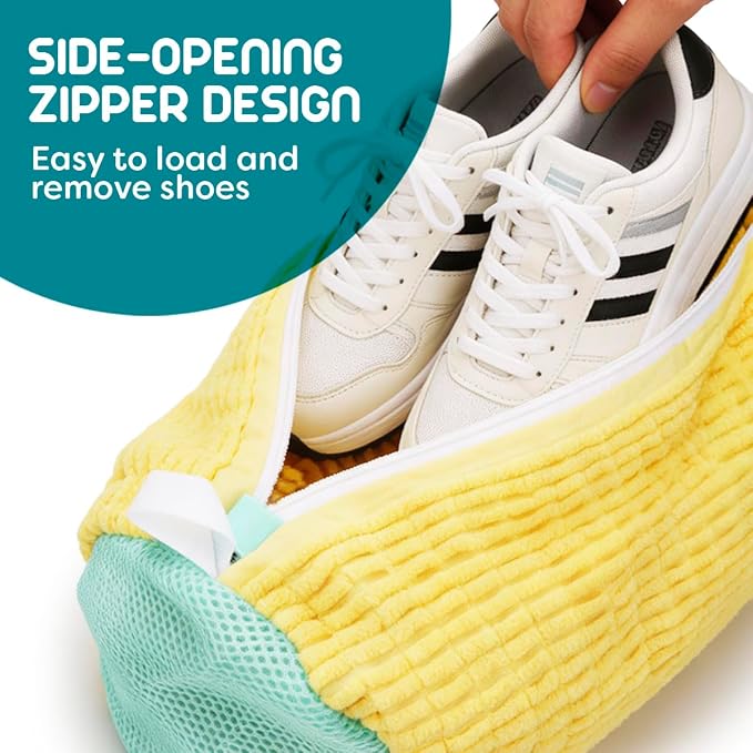 ZENO Shoe Washing Machine Bag - 2pcs - Laundry Shoe Bag for Washer and Dryer - 2pc Reusable ZENO Sneaker Cleaning Sack for All type of Tennis - Reinforced Zipper, 360° Deep Cleaning (Yellow)