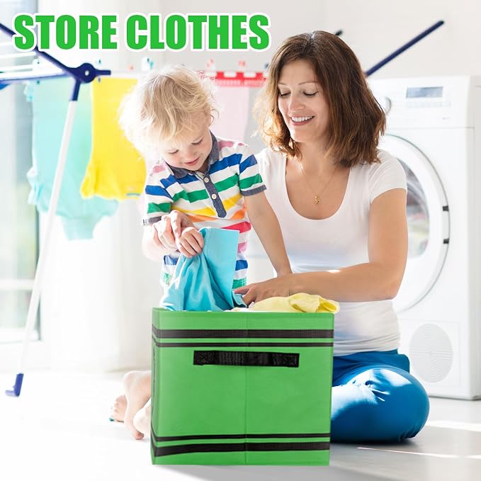 RattanView 6 Pcs 11in Crayon Fabric Storage Bins Classroom Must Have Cubby Basket Bins Return School Treasure Prize Box End of Year Organization for Daycare Elementary Preschool