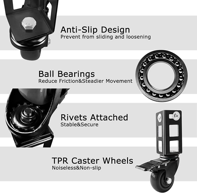 4PCS Storage Rack Caster Wheels,3" Heavy Duty Locking Caster Wheels Warehouse Shelf & Storage Racks Accessories,Fit for Boltless Self Locking Shelving Racks,500LB Capacity(Black)