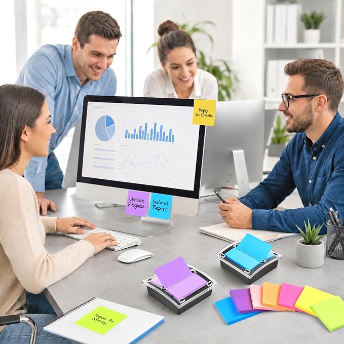 2 Pack Pop Up Sticky Note Dispenser with 24 Pads Pop Up Sticky Notes 3x3 Refills, Sticky Note Holder with 8 Colors Accordion Sticky Notes, Memo Note Pads Back to School Home Office Desk Supplies