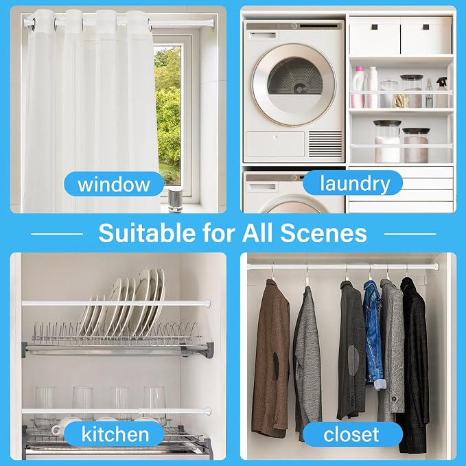 2pack Spring Tension Rods 23-46 Inch Adjustable White Tension Rod Spring Curtain Rod Extendable Short Curtain Rod Spring Loaded Curtain Rods Tension Rod For Curtains,Closet,Kitchen
