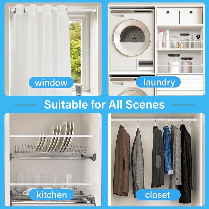 4pack Spring Tension Rods 18-36 Inch Adjustable White Tension Rod Spring Rod Extendable Short Curtain Rod Spring Loaded Curtain Rods Tension Rod for Curtains,Closet,Kitchen