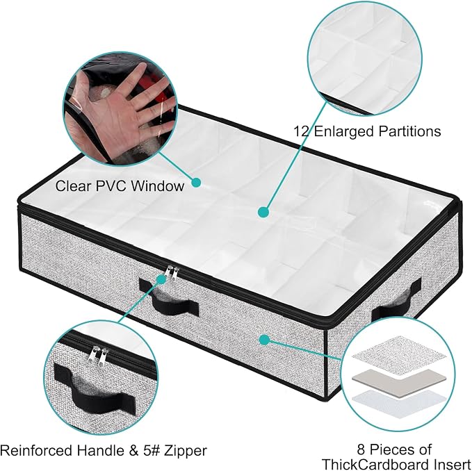 Under Bed Shoe Storage Organizer for Closet 2 Pack- Fits 24 Pairs Underbed Shoes Container Boxes Light Grey