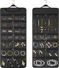 SMRITI Hanging Jewelry Organizer with Dual Zippered Pockets Canvas Double Sided Rotating Hanger Necklace Hanging Wall Organizer Earring Dustproof Holder Wall Mount Accessories Display Bag(Dark Grey)