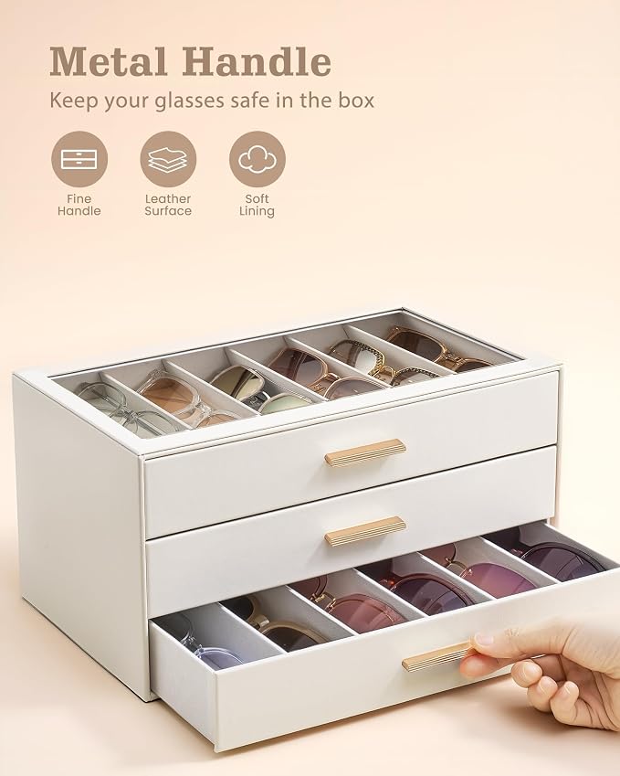 Lolalet Sunglasses Storage Box for Women, Eyewear Eye Glass Organizer with Clear Top Display Holder Case
