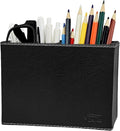 Black Pen Holder, Double Slots Leather Pencil Holder, Elegant Pen Holder for Desk, Stationery Organizer for School Office Home Dorm