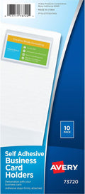 Avery Clear Self-Adhesive Business Card Holders, Top Load, Holds 3.5" x 2" Cards, Pack of 10 (73720)