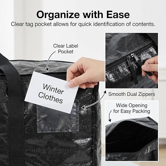 2 Pack Jumbo Packing Bags,58 Gallon Heavy Duty Extra Large Moving Bag, L 27*w 15*h 14inch Reusable Movings Bags Extra Large Moving Bag with Handles for College Movings Space-Saving, Shipping