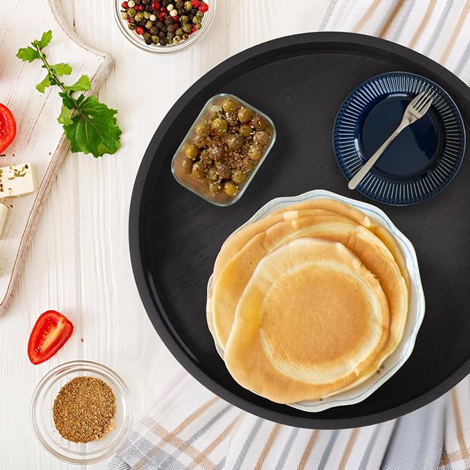 13in Black Bamboo Lazy Susan Turntable - Round Rotating Organizer for Cabinet, Table Top & Kitchen | Spice & Seasoning Spining Serving Tray