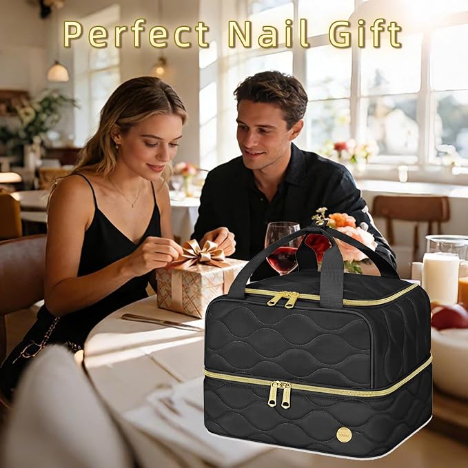 YOREPEK Nail Polish Bag Holds 42+ Bottles (15ml/0.5 fl.oz) and Nail Stuff | 2-Layer Nail Travel Case with Compartments for Nail Stuff, Nail Tech Organizers and Storage for Supply, Gifts for Manicurist
