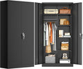 INTERGREAT Wardrobe Cabinets with Locking Doors and Shelves, Clothing Locker Storage Cabinet 72" X 36" X 18" for Home Room, School, Employee, Gym, Black