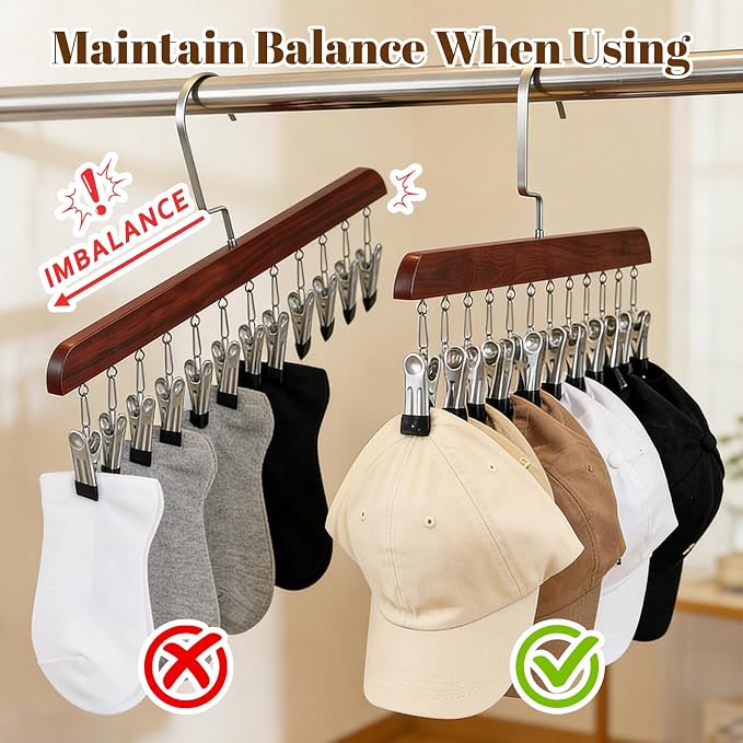 Space Saving Hanging Clothes Organizer with 12 Clips Multi-Purpose Storage for Leggings, Jeans, Skirts, Scarves, Hats, Socks(Vintage-2PCS)