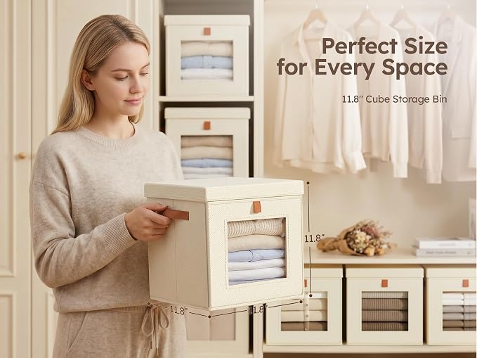 Homsorout Cube Storage Bins with Lids - Front Opening, Clear Window, 6 Pack | 11.8" Cube Fit, Stackable Design, Foldable Storage, Dust Protection, Easy Carry Handles, Ideal for Closet, Shelf, Dorm & RV
