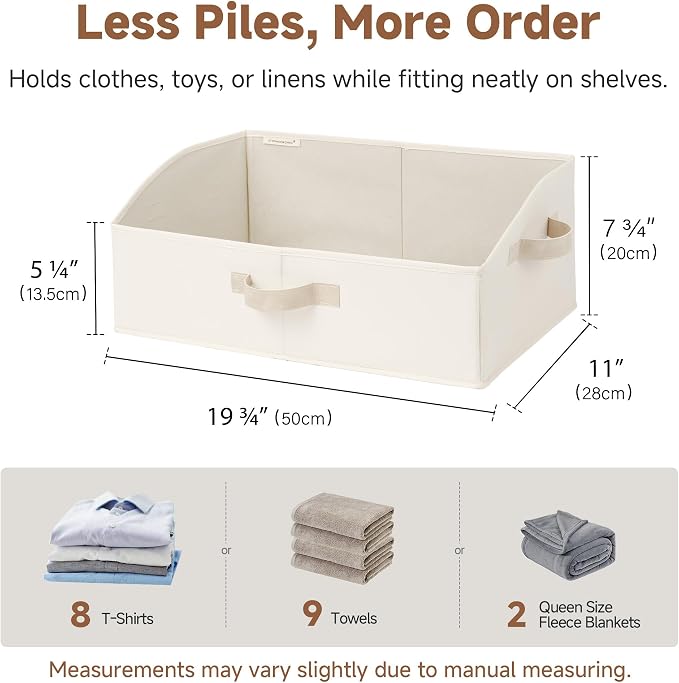 StorageWorks Trapezoid Storage Bins, Linen Closet Organizers and Storage, Fabric Clothes Closet Bins, Shelf Baskets, Clothing, Toys, Towels, Large, Beige, 3-Pack