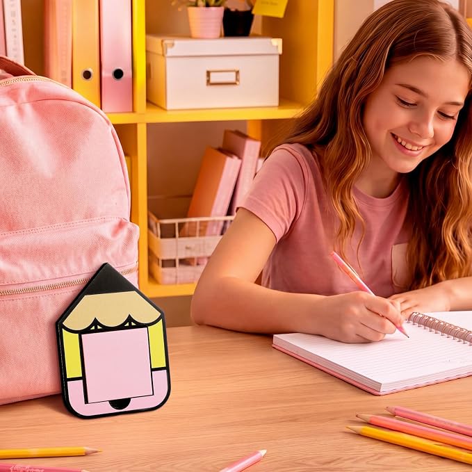 Back to School Sticky Note Holder Large Pencil Shaped Wood Notepad Dispenser 3 x 3 Sticky Notes Organizer Teacher Appreciation Gifts for Desk Office Classroom Students Gift, No Pads Included