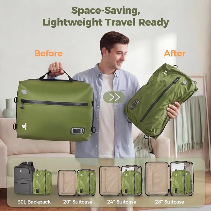 Travel Vacuum Bags with Built-in Pump, Green | Reusable Vacuum Seal Bags for Clothing,Luggage,Packing Compression Storage Bags for Carry-On,Suitcase&Backpack