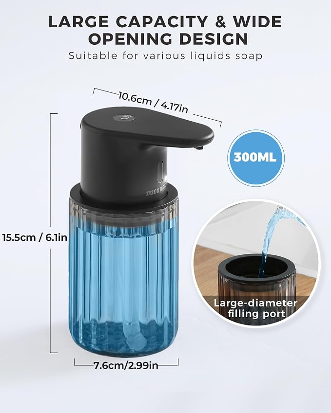Automatic Foaming Soap Dispenser Touchless, USB Rechargeable Soap Dispenser | Adjustable Foam Levels, 10oz/300mL Hands Free Sensor, Waterproof, Wall Mounted or Countertop for Bathroom & Kitchen