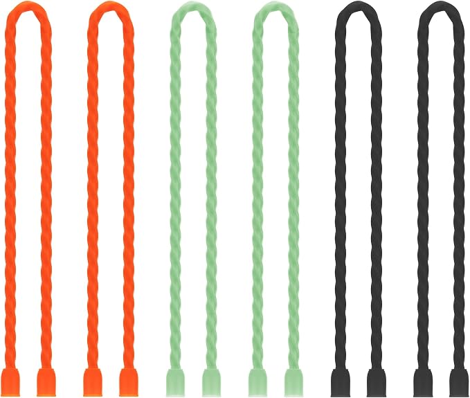 6 PCS 12-Inch Silicone Cable Ties Dia 5mm Reusable Steel-Core Rubber Twist Ties Bendable Cable Ties for Bundling and Holding, All Purpose Cord Tie for Indoor and Outdoor (Orange,Green,Black)