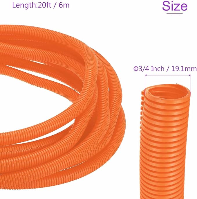 DMiotech 20ft Wire Loom Split Tubing 3/4 Inch(19.1mm) ID, Cord Protectors from Pet Flexible Conduit Cable Management for Office Home Garden, Orange