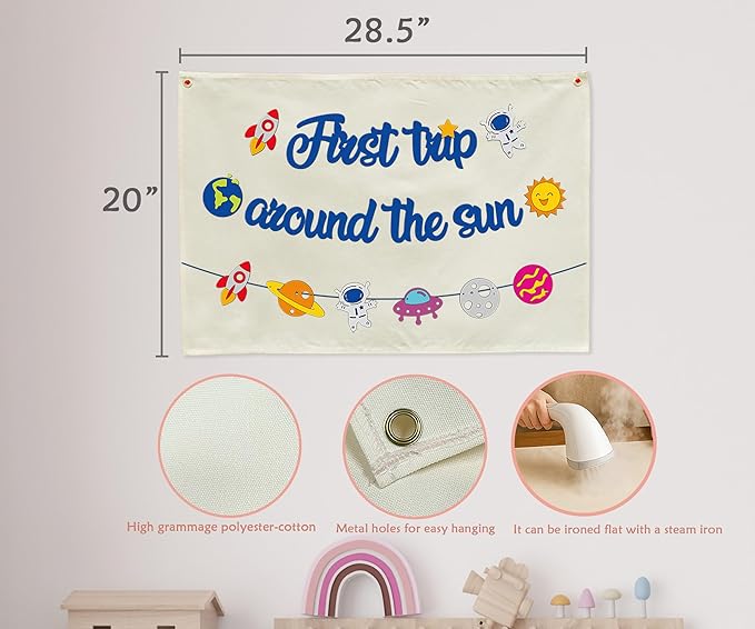 Classroom Wall Decor-Educational Rectangular Banner for Teacher,kids,Classroom Reading Room Nursery Office Playroom Bedroom Flag Sign Decor-Birthday Christmas Gift-First Trip Around The Sun