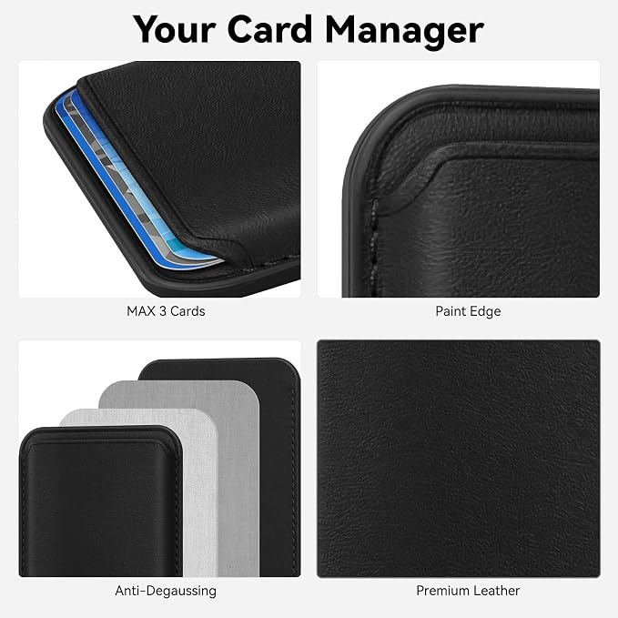 2Pack Magnetic Wallet Cell Phone Card Holder for Phone Case with Mag-Safe, Stronger Magnetic RFID Leather Phone Wallet Stick on Series of iPhone 17/16/15/14/13/12 and Pro/Promax,2-Pack Black
