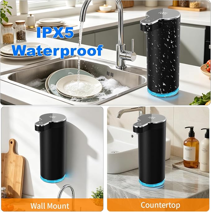 Automatic Liquid Soap Dispenser, 304 Stainless Steel Bottle Body &12 oz/350ml Rechargeable, 4 Adjustable Liquid Levels, IPX5 Waterproof for Bathroom,Kitchen,Hotel(Stainless Steel for Liquid Soap)