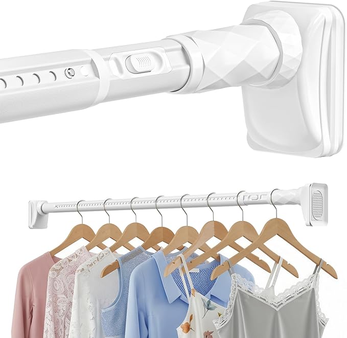Closet Rods For Hanging Clothes,41-126 In(3-10ft) Extra Long Tension Rod For Closet,Adjustable Rod Without Drilling 33lb Heavy Duty Closet Rods Diameter 1.26in-One-Bond Stretching,White