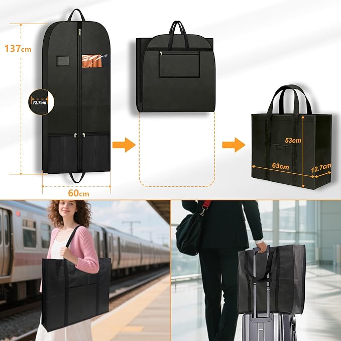 Travel Garment Suit Bag for Hanging Clothes, Suit bags for Closet Storage with Pockets Gusseted Garment bag for Men Suits Shirts Tuxedos Dresses, Suit Cover Bags With Handles and Zipper 54" 2 pack