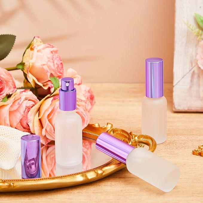 Roshtia 30 Pcs Glass Spray Bottle Clear Empty Bottles Small Refillable Reusable Perfume Bottle with Fine Mist Sprayer Pump for Face Body Travel(1 oz,Purple)