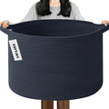 65L Large Blanket Basket,Woven Rope Laundry Basket Hamper with Handles,Decorative Nursery Basket Storage Bin for Toys, Pillows , Clothes Organizer, Living Room, Bedroom, Bathroom, Dark Blue