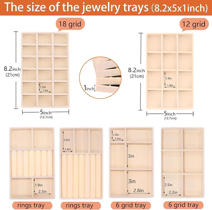 Jewelry Organizer Drawer 8 Set Jewelry Boxes Velvet Jewelry Drawer Organizer Stackable Jewelry Tray for Earring Necklace Display