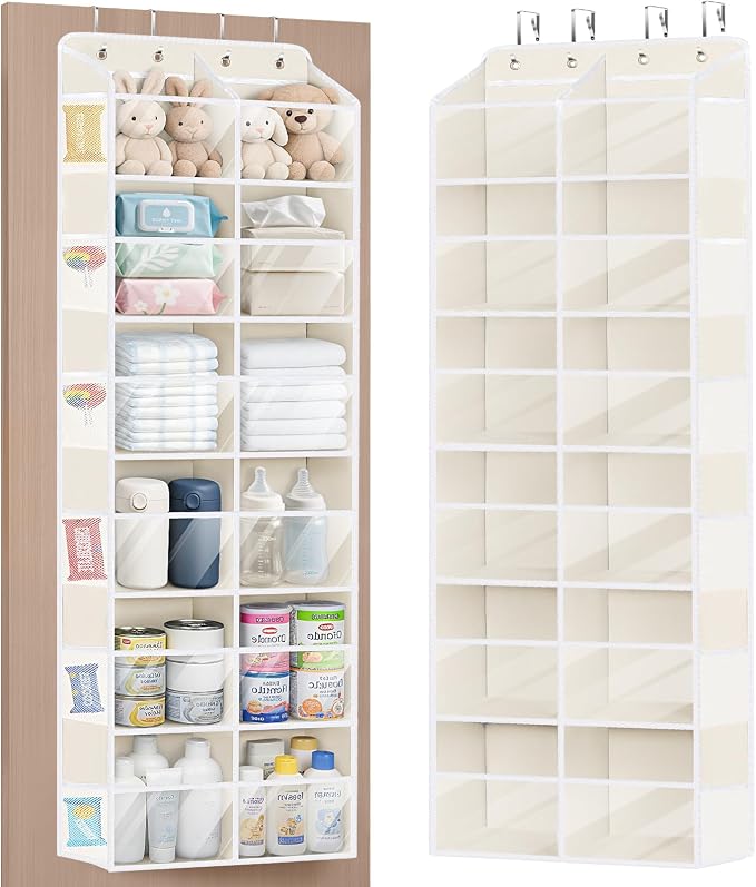 Univivi Hanging Door Organizer, 6 Tiers Large Over Door Storage, Beige | High Load-Bearing Capacity, 4 Sturdy Hooks, Easy Installation, Hanging Door Organizer for Closet, Bedroom, Nursery, Sundries