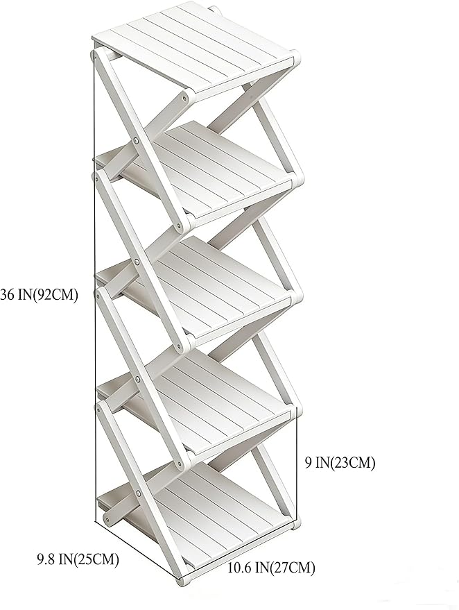 Bamboo Shoe Rack - No Assembly Required, Tall Narrow Foldable Shoe Organizer, Space-Saving Multifunctional Shelf for Entryways, Corners, Bedrooms, Balconies, 5 Layer White (Reinforced And Thickened )
