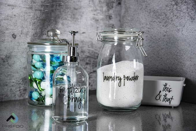 167 Laundry Room Labels for Containers, Prefdo Waterproof Black Script Preprinted on Clear Stickers for Linen Closet Home Organization(Black)