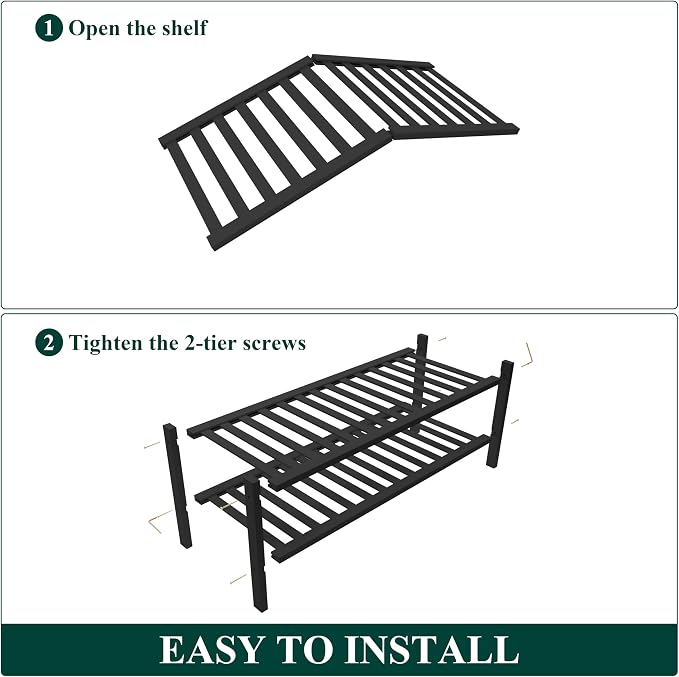 Smiry Bamboo Shoe Rack for Closet, 2 Tier Wooden Shoe Organizer, Stackable Wood Shoe Storage Shelf for Entryway, 14 Vertical Slats, One-piece Heavy-Duty Legs, 26.77"x11.02"x12.99", Black