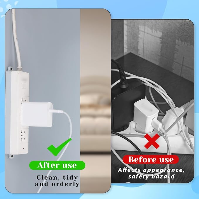 6 Pcs Power Strip Holder, Self-Adhesive Socket Holder for Wall & Desk, Punch-Free Surge Protector Mount, Space Saving Cable Management for Home, Kitchen & Office (White)
