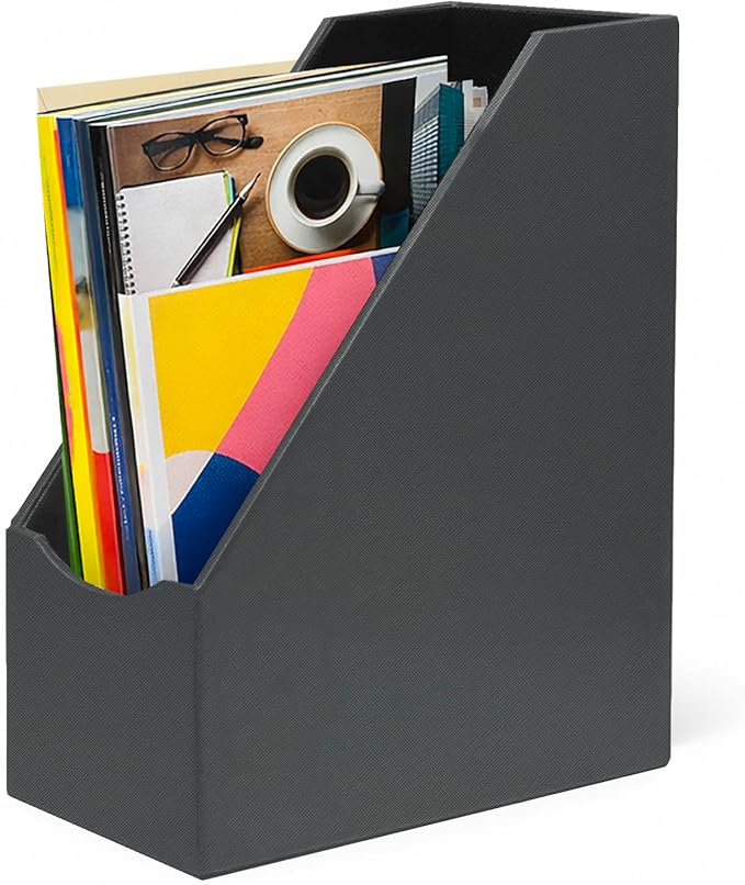 UnionBasic Magazine File Holder, Grey | Leatherette, Desktop Document Organizer, Home Office Paper Holder, File Storage Literature Sorter
