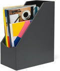 UnionBasic Magazine File Holder, Grey | Leatherette, Desktop Document Organizer, Home Office Paper Holder, File Storage Literature Sorter