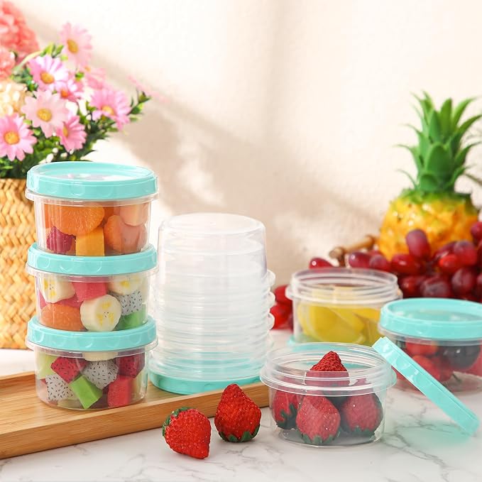 Sieral 36 Pack 8 oz Freezer Containers with Lids Reusable Deli Freezer Storage Containers Stackable Plastic Thick Twist Top Jars for Takeout Food Round Wide Mouth Lunch Snack (Turquoise)