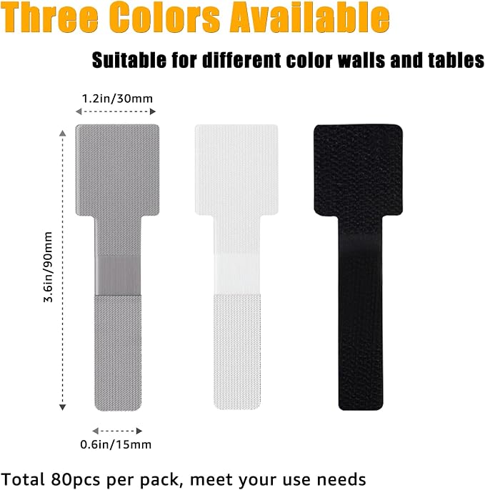 80PCS Hook and Loop Cable Straps, Cable Management Under Desk, Adhesive Cable Tie, Reusable Wire Organizer for Cords, Cord Management, Computer Accessories for Desk, Home Office Essentials,Black+White