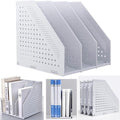 Marte Vanci Collapsible 3 Compartment Magazine Holder Desktop Adjustable Sturdy File Dividers Document Cabinet Rack Display (Light Gray 3 Compartment)