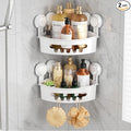 TAILI Suction Corner Shower Caddy, Bathroom Shelf Storage Basket Wall Mounted Organizer for Shampoo, Conditioner, Plastic Rack for Kitchen&Bathroom, Drill-Free Removable (2 Pack)