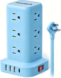 Power Strip with 12 Outlets 4 USB (1 USB C), 6.5Feet Extension Cord with Multiple Outlets, Charging Station, Blue Power Strip Tower, Home Office Desk Supplies