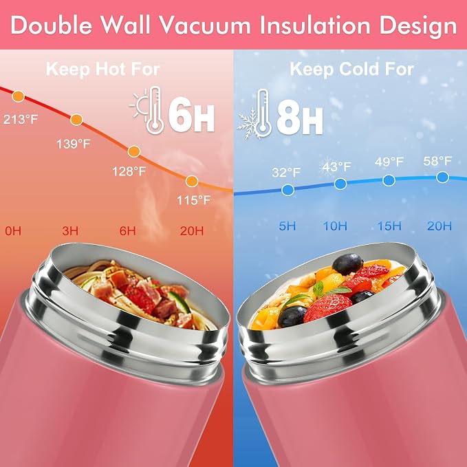 wiwens 12oz 2 Pack Insulated Food Jar Set for Kids Soup Thermo Hot Food Lunch Container Wide Mouth Leak Proof Stainless Steel Vacuum Bento Box for School Office Travel Outdoors