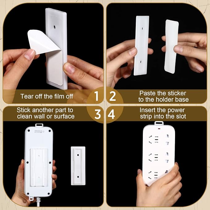 Yinkin 6 Pcs Power Strip Holder Self Adhesive Power Strip Wall Mounted Protector Punch Free Cable Management System Plug-in Surge Protector Holder for Computer Office